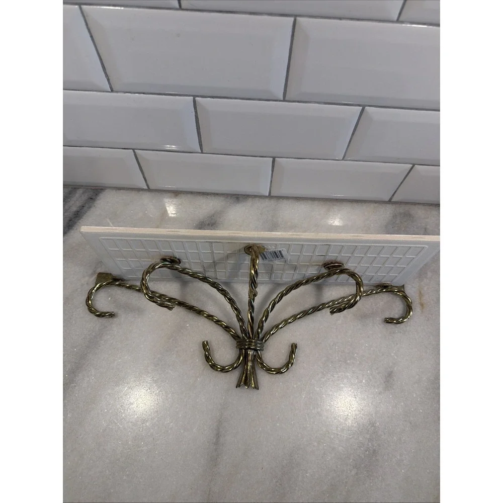Vintage Metal Gold Brass Rope Shelf Rack with tile shelf